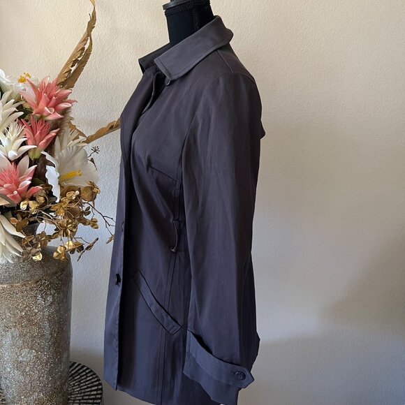 AB Studio Chic Minimalist Double Breasted Dark Gray Belted Overcoat Size 6 NWOT - Picture 4 of 11